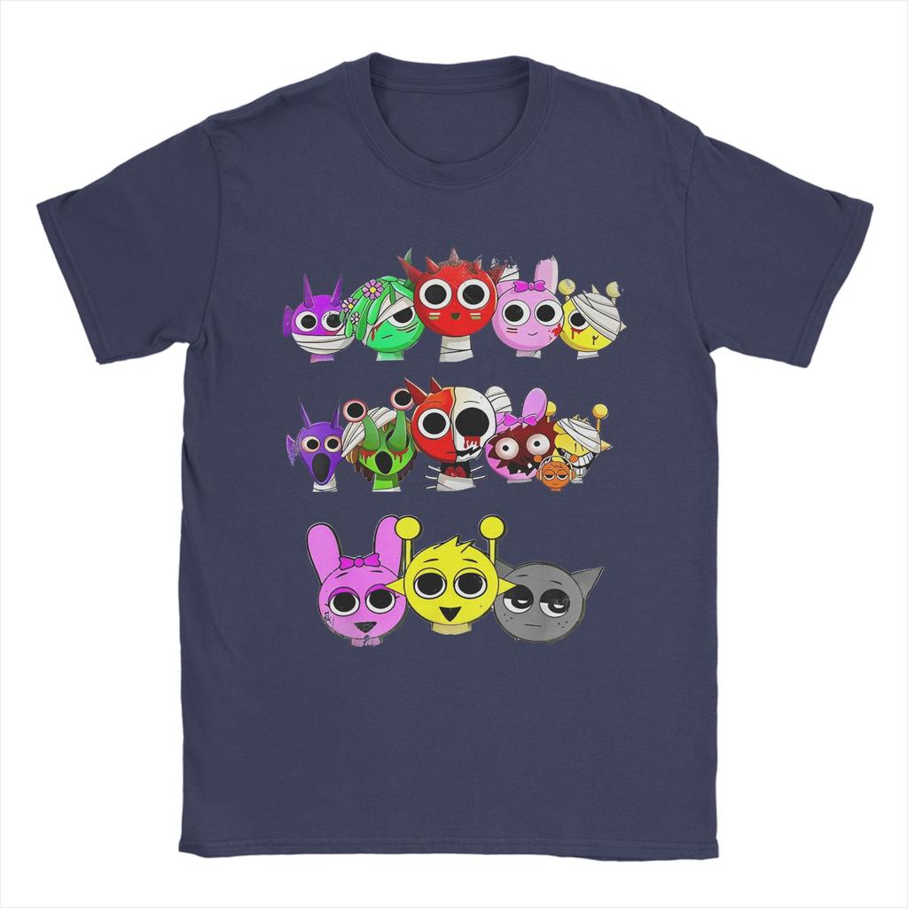 T-shirts Sprunki Hommes Femmes Hauts en Coton Pur Manches Courtes Incroyables Col Rond T-shirts Imprimés