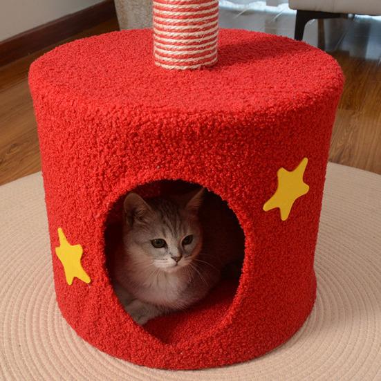 Christmas Tree Cat Tower 2-in-1 Scratching Post Cozy Cave Bed Space-Saving Cat Furniture for Small Cats