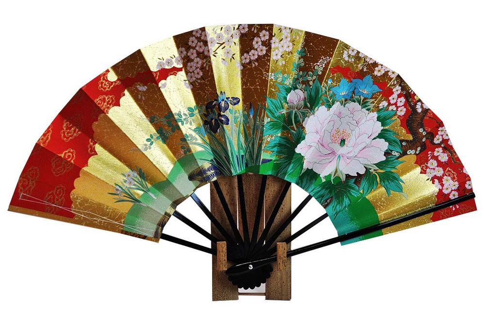 decorative Six Hundred with fan in a <Kyoto Fan> Double-sided fan, Cranes/One Flowers, stand, box.