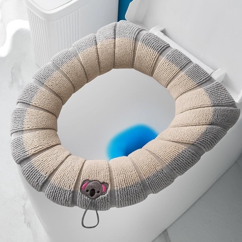 Easy Install Thickened Toilet Seat Cover Mat Washable Warm Toilet Seat Cushion Cover Soft with Handle Toilet Mat Bathroom