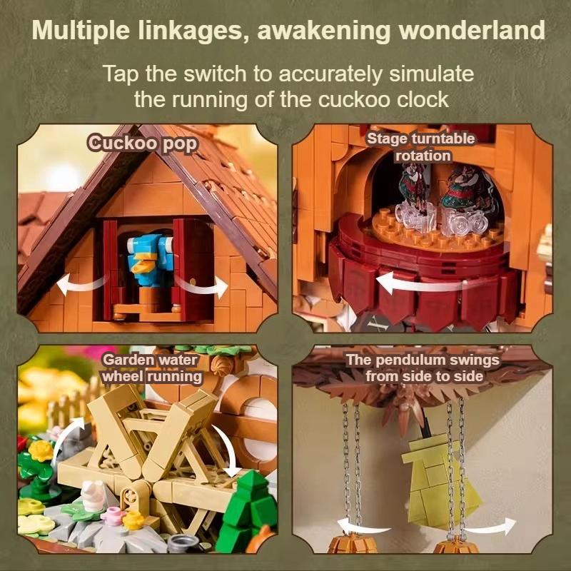 New Pantasy Retro Series Cute Cuckoo Clock Building Blocks Mosaic Model Desktop Ornaments Educational Toys Collection Gifts