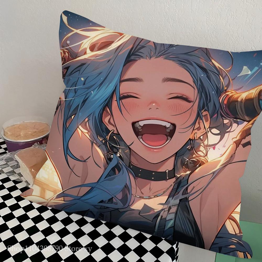 J-Jinx Animated Game Character Pillow Case Square Pillow Bedroom Sofa Leisure Comfort Cushion Car Living Room Home Decoration
