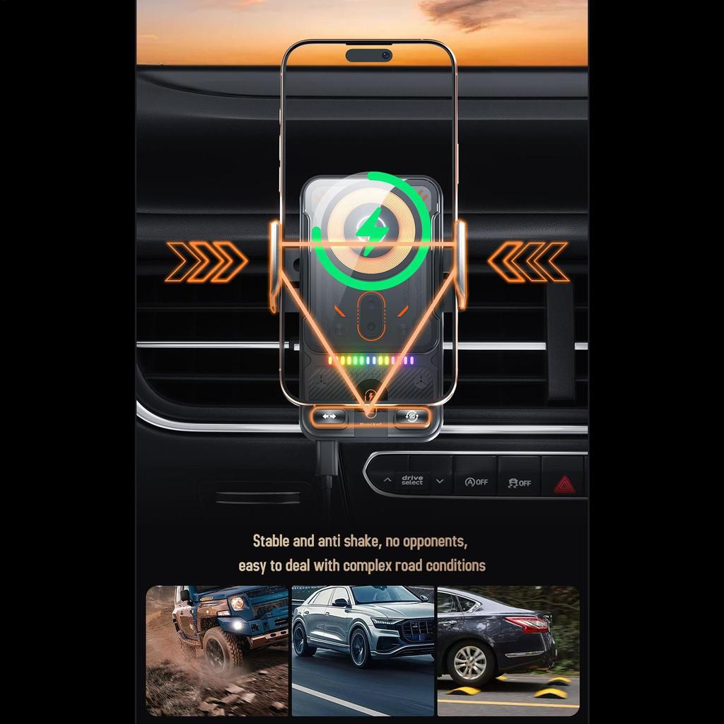 Wireless Car Charger Stand 15W Fast Charging Air Vent Cradles Auto Clamping Car Phone Holder for Music Control Video Streaming