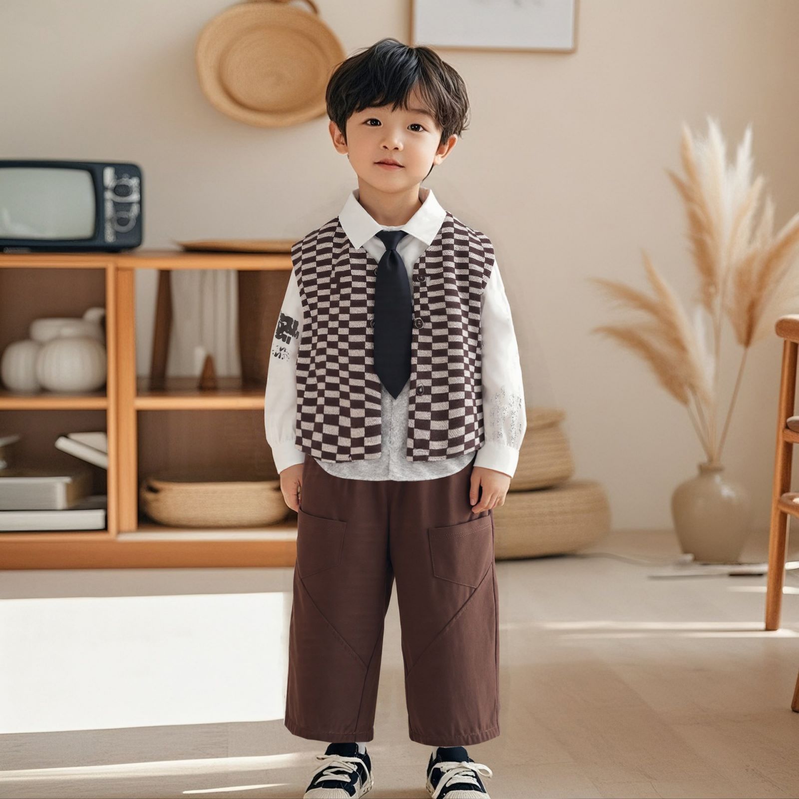 

Детский повседневный комплект с длинным рукавом, удобные наряды для повседневной носки 90 кофейный