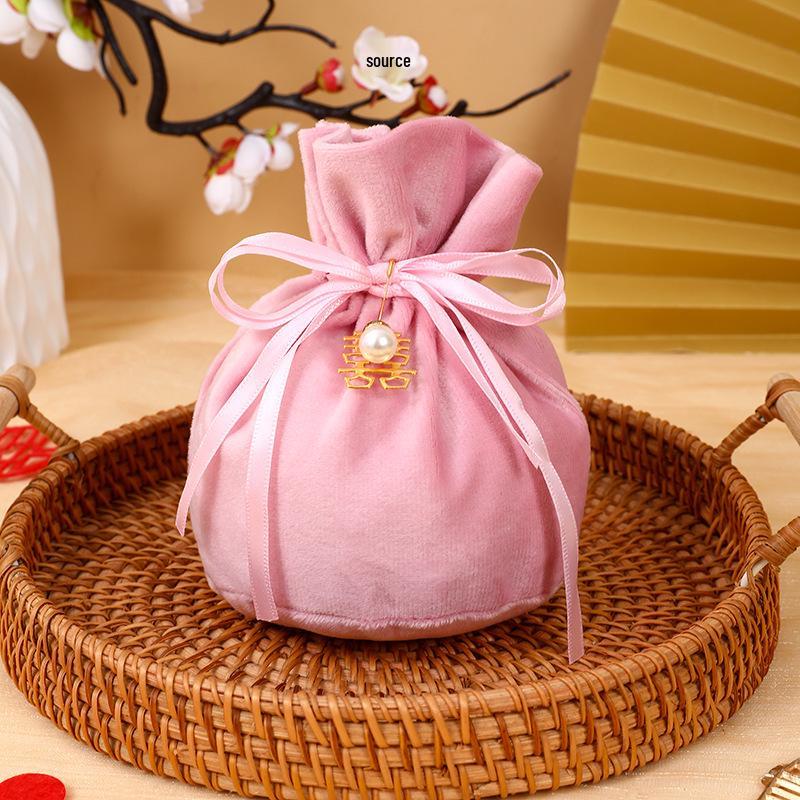 European Style Velvet Round Candy Bag - Creative Wedding & Festival Favor with Drawstring