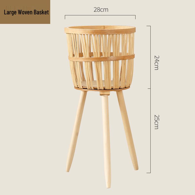 Nordic Style Bamboo Woven Plant Basket - Rattan Balcony Pothos Stand