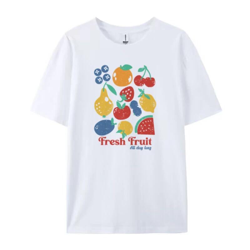 FeUnisex Cartoon Fruit Print T Shirt Cute Y2k Aesthetic TShirt Short Sleeve Loose Streetwear Graphic Tees Women Retro Fashion Top