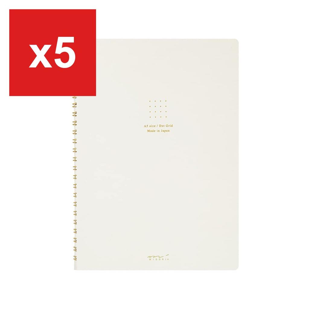 MIDORI Ring-Bound Notebook, Color Dot Grid, A5 - White