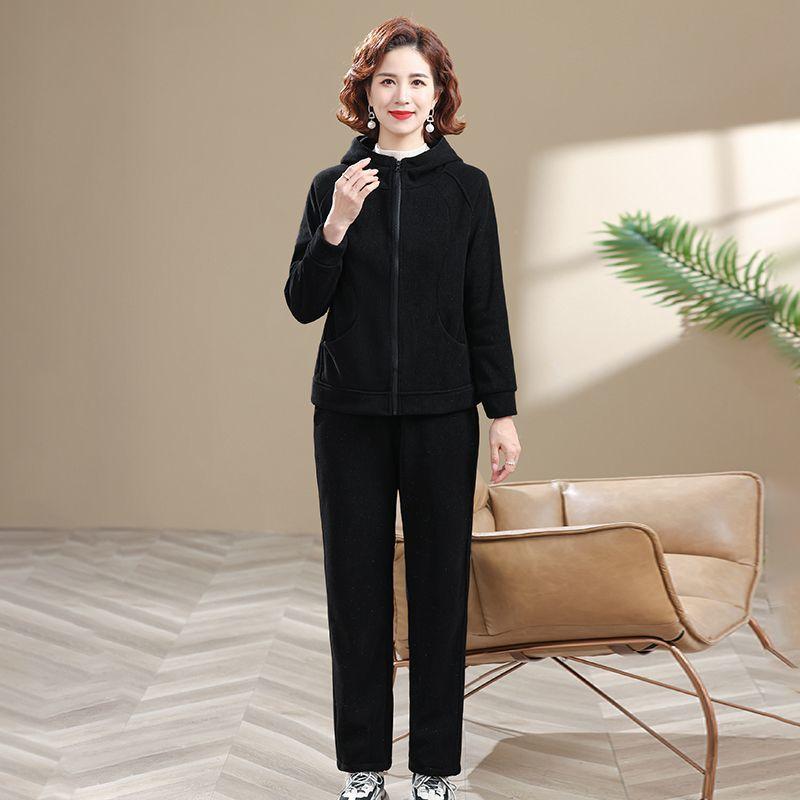 Modă Pulover Plus Catifea Vârstă Mijlocie Toamnă și Iarnă Stil Occidental Nou Costum Sport Două Piese Casual Haine pentru Femei