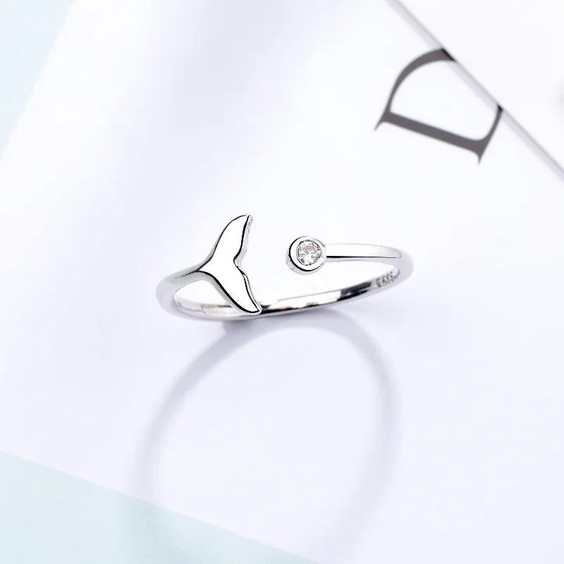 Simple Trendy Silver Color Mermaid Tail Cuff Ring With Cubic Zirco Sea Whale Fish Tail Bague Rings Minimalist Romantic Gifts