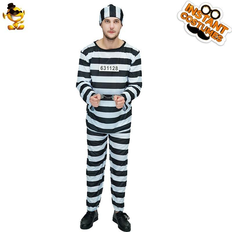Adult men's striped prison uniform cosplay costume halloween party costume cosplay costume masquerade