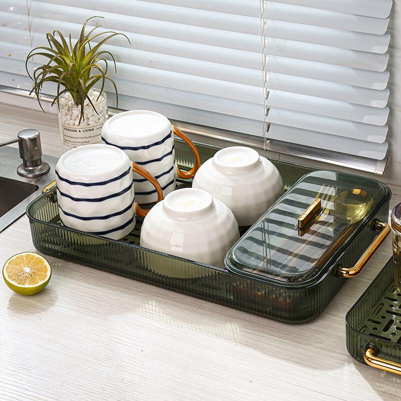 Multi-functional Double-Layer Tea Tray with Storage Box