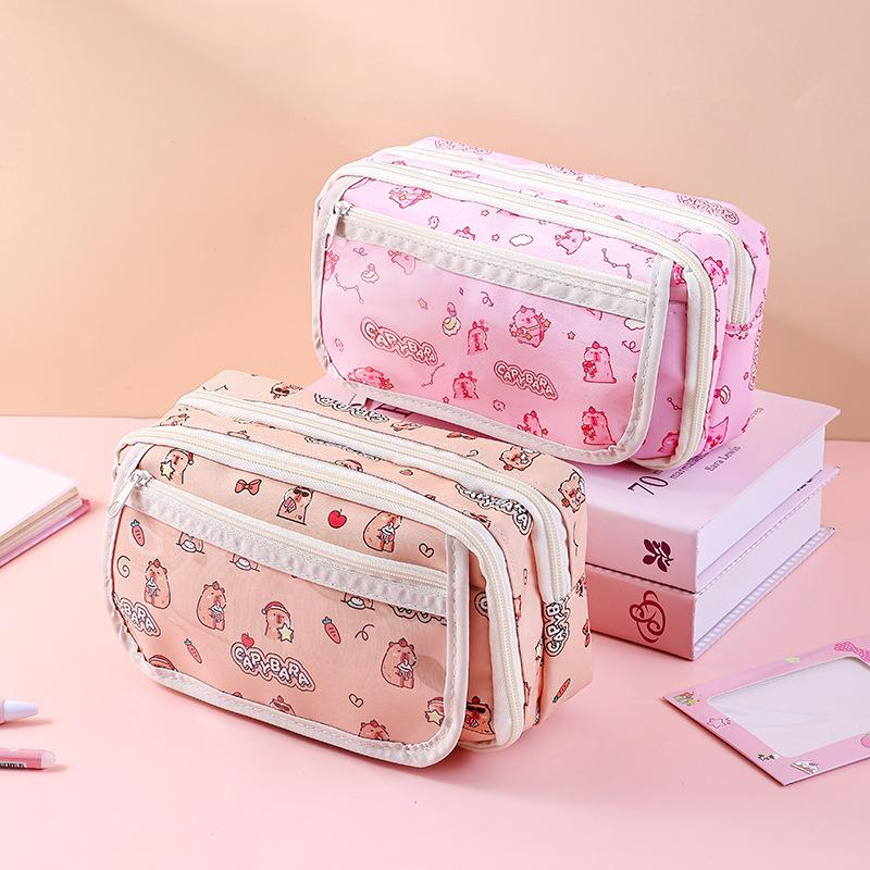 Cartoon Cute Capybara Pencil Case Students Multi-Functional Pen Bag Stationery Storage Box Large Capacity Stationery Box