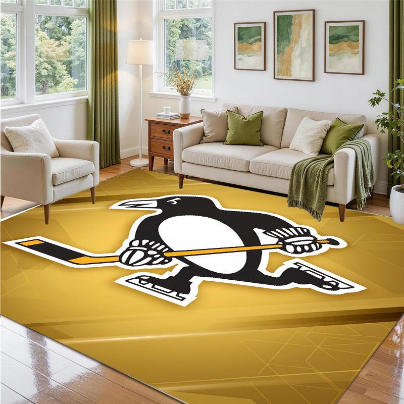 Pittsburgh Penguins Design Crystal Velvet Rug Soft Decorative Mat for Bedroom Entrance