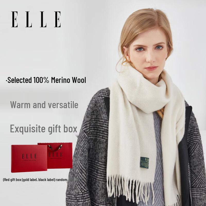 ELLE Unisex Pure Wool Scarf and Shawl Gift Set