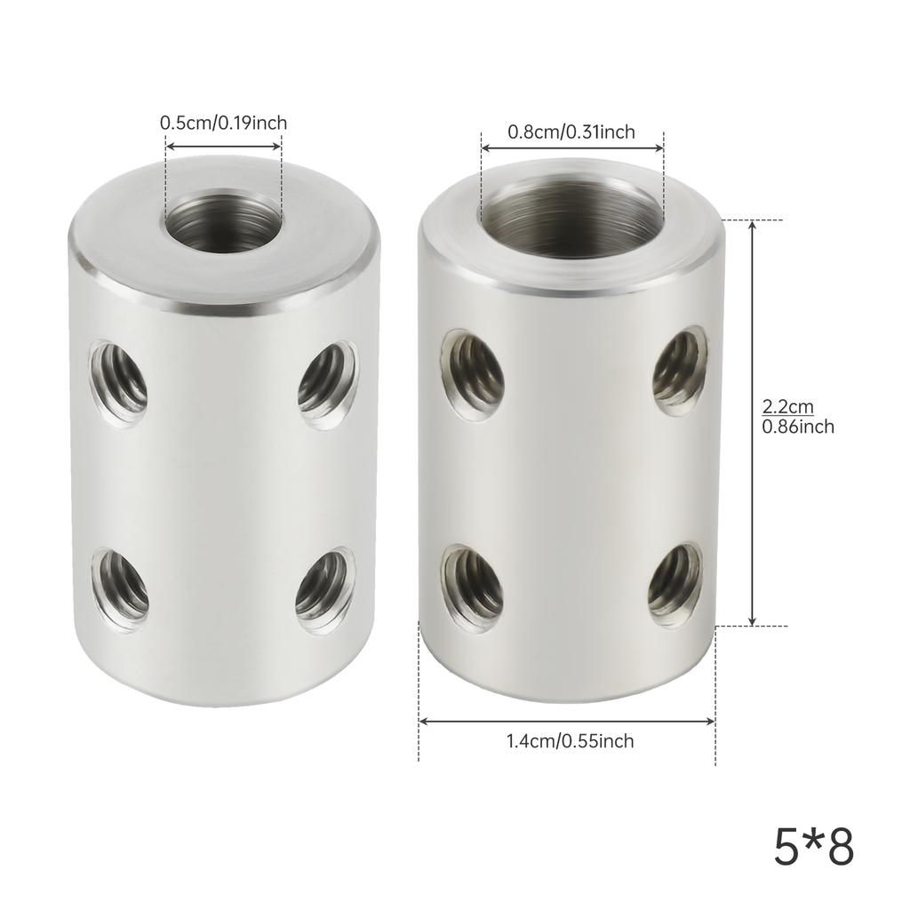 Stiv akselkobling Motorkobling Koblingshylse 5mm/8mm/10mm #45 Stål Sølv for 3D-skriver / RC-robot / Bilmodellaksel / DIY-koder