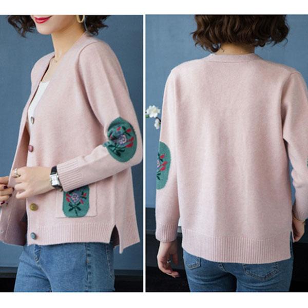 Spring Autumn Women's Knitted Cardigan Sweater Short Loose Thin V-Neck Knit Sweater Long Sleeve Printed Knitted Jacket Outwear