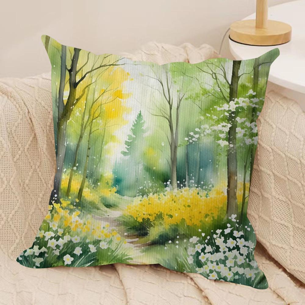 Summer Forest Cushion Cover Soft Plush Fabric DoubleSided Printed Sofa Cushion Cover for All Seasons Home Decor Gift