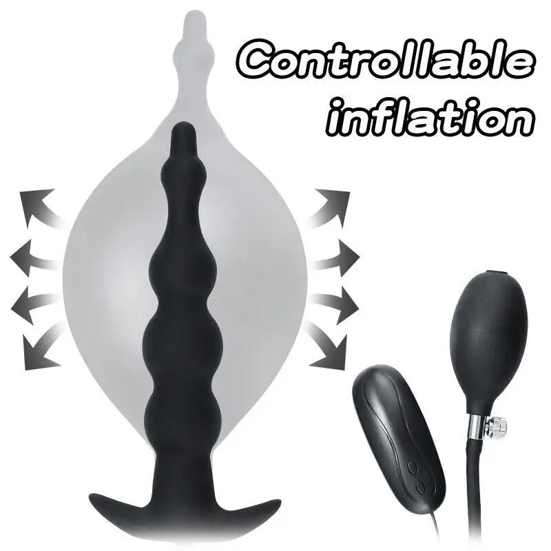 Vibrating Inflatable Anal Plug 12 Frequency Vibration Prostate Massager Anal Expansion Back Court Pull Beads With Remote Control