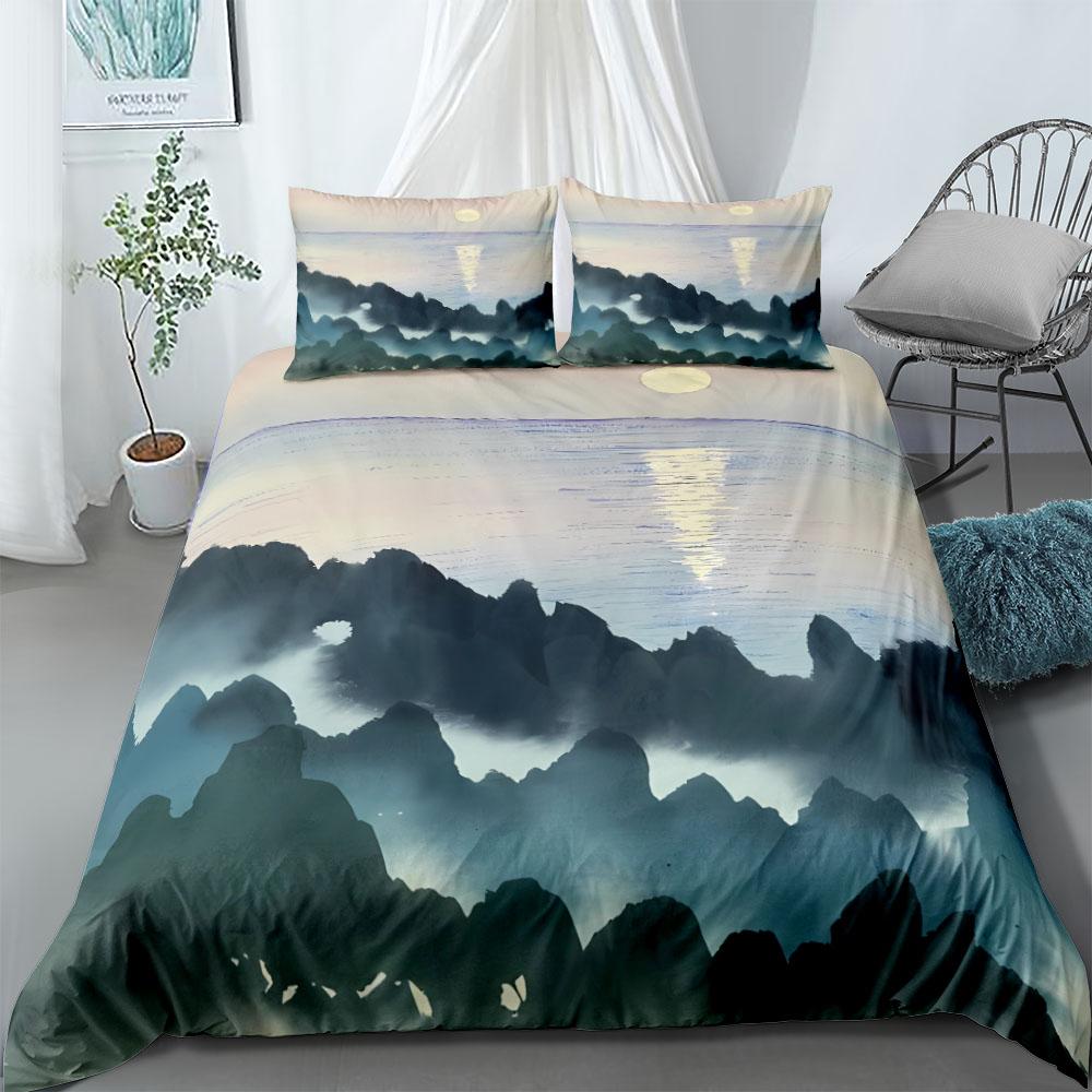 Mountain Lake Duvet Cover Set UK Single Double Queen US Twin Full King Size Pkm Bed Linen Set