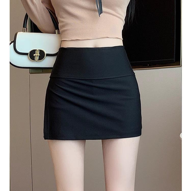 High-Waisted A-Line Short Skirt - Women's Spring Fashion with Anti-Exposure Style and Patchwork Design