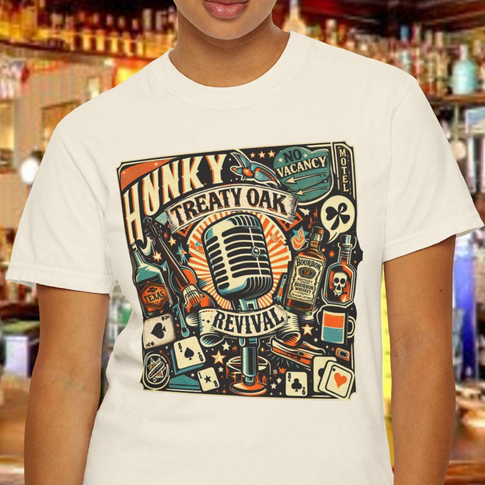Honky Tonk Treaty Oak Shirt, Comfort Colors Retro Western Music Tee, Bourbon Revival Roadhouse T shirt, Motel No Vacancy Tee XL