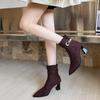 French Pointed Thick Heel Fashion Ankle Boots for Women in Autumn and Winter 2025, New Suede Style High-heeled Bare Boots