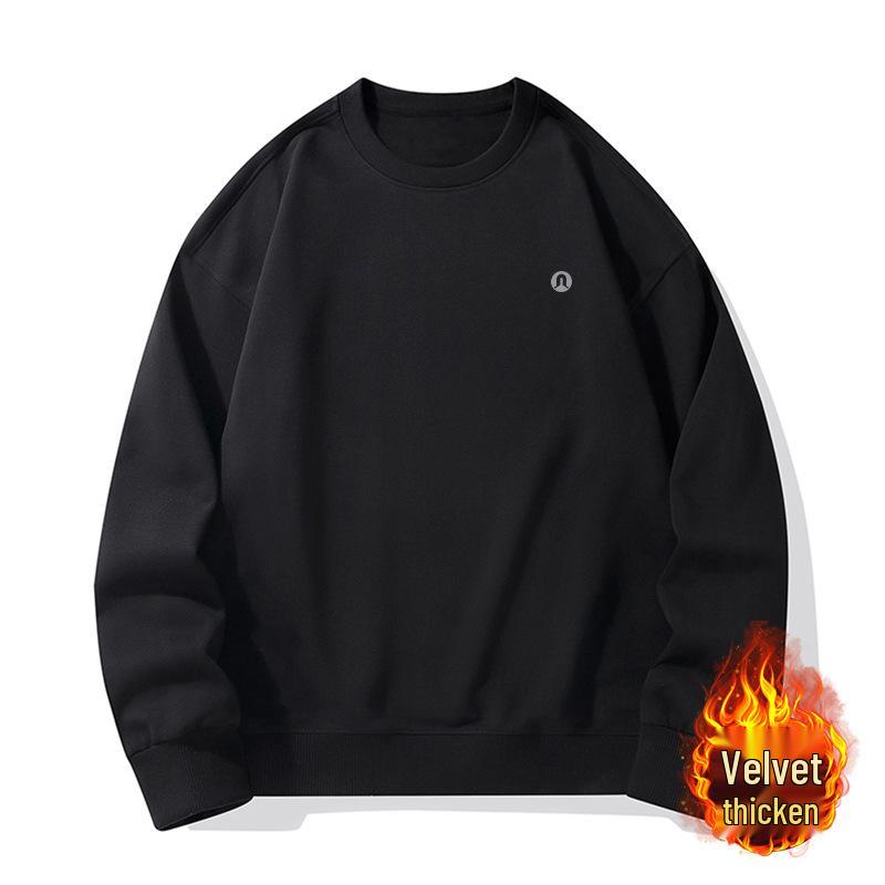 Lulu Men's Plus Velvet Round Neck Hoodie 2025 Autumn/Winter, Long Sleeve Couple Style Pullover.