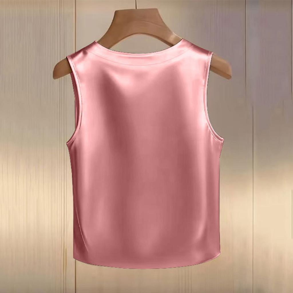 Damen-T-Shirt mit Satin-Perlenmuster, Rundhalsausschnitt und kurzen Ärmeln, lässiges Oberteil