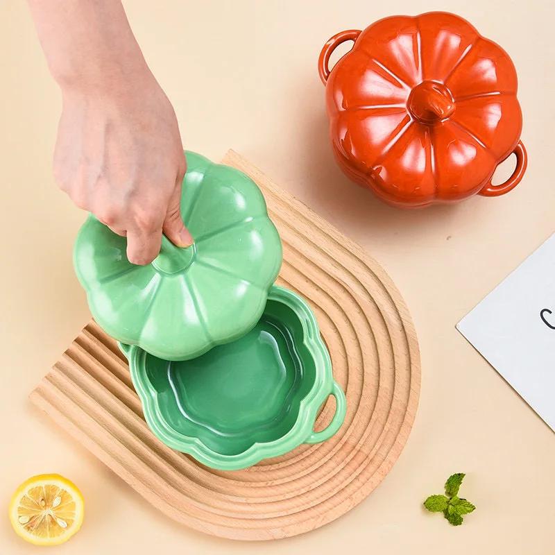 Ceramic Pumpkin Pot with Lid, Oven Baking Pan, Kitchen, Halloween Party, Festival Decoration, Soup Salad, Cereal Bowl