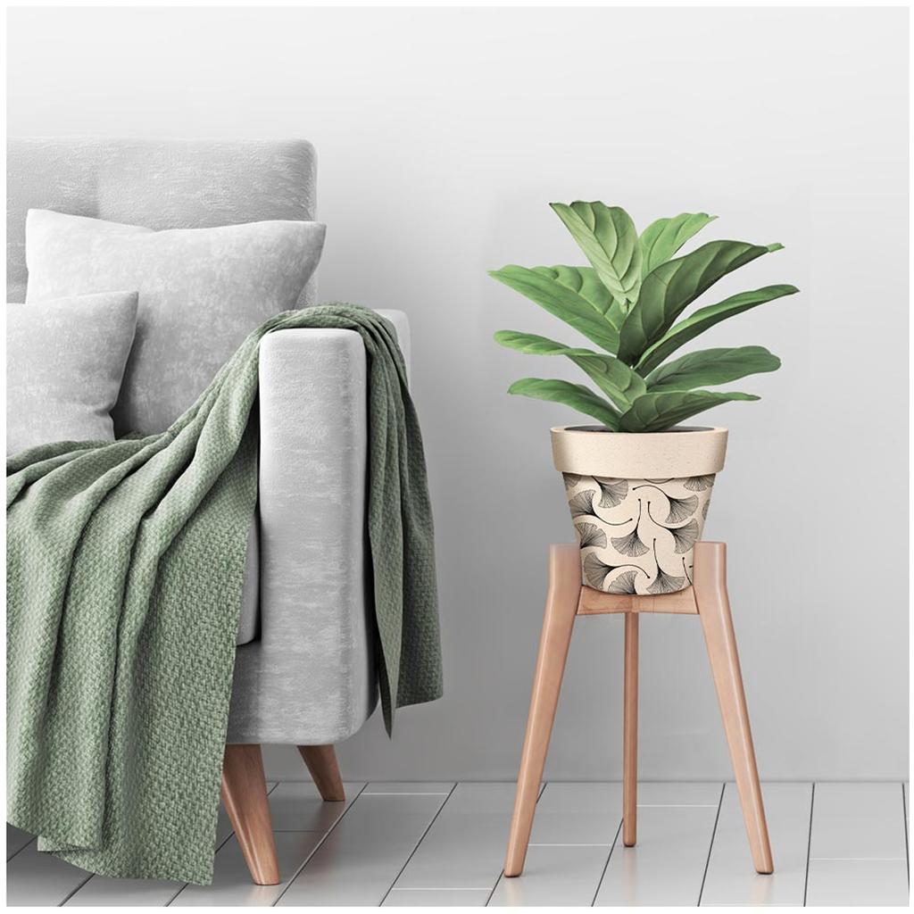 Les Trésors De Lily [A2045] - Black Beige 'Ginkgo Biloba' Bamboo Planter - 25. 5x24cm