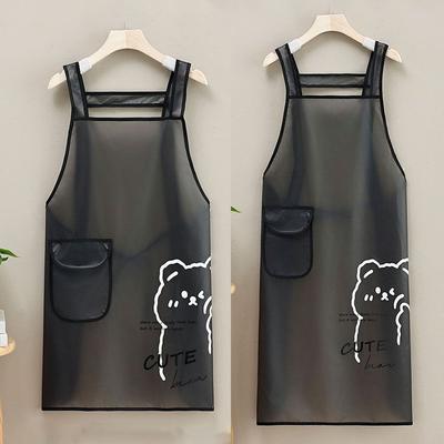 TPU Kitchen Apron Waterproof Transparent Black White Work Apron Cute Cartoon Bears Dirt-Proof Cleaning Aprons Household