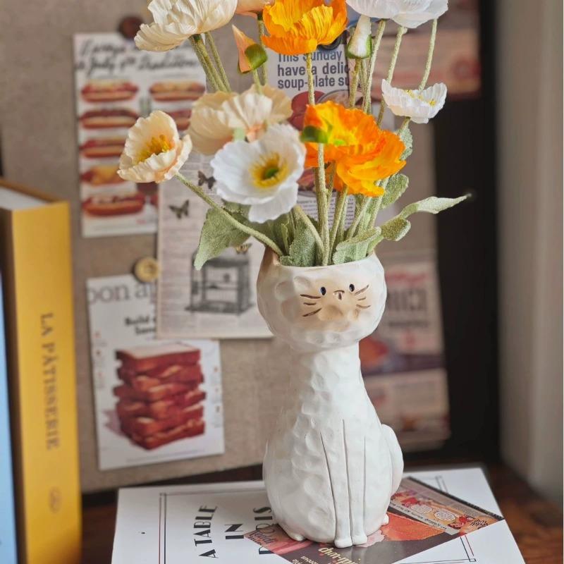 Creative Desktop Planter Cute Cat Shape Vase Ornament Resin Vase Decoration Hydroponic Plant Container Home Decor Accessories