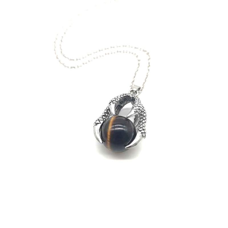 Domineering Dragon Claw Natural Stone Round Ball Ball Necklace Pendant Necklace