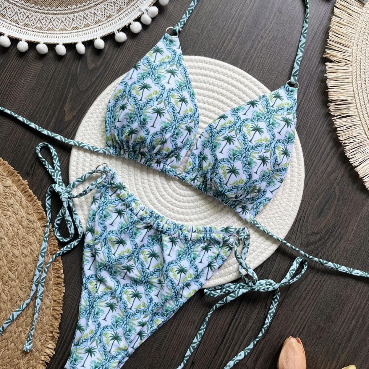 

2024 European & American Sexy Print Lace-up Bikini Set Large