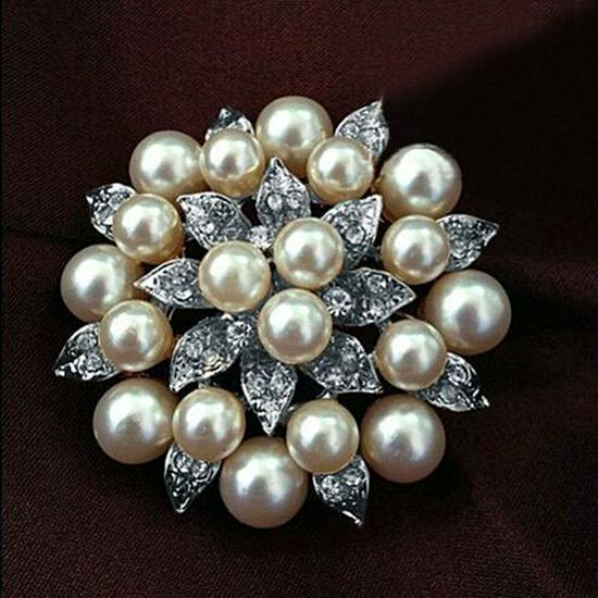 Korean High-Grade Rhinestone and Pearl Lapel Pin Brooch Ornament B249