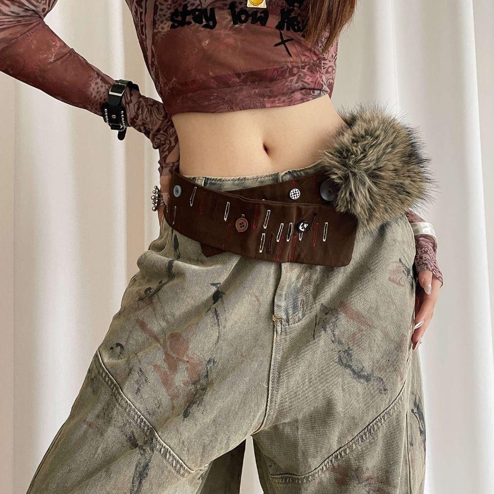 PU Leather Furry Waistband Y2k Y2K Waistband Simple Plush Belt  Autumn Winter