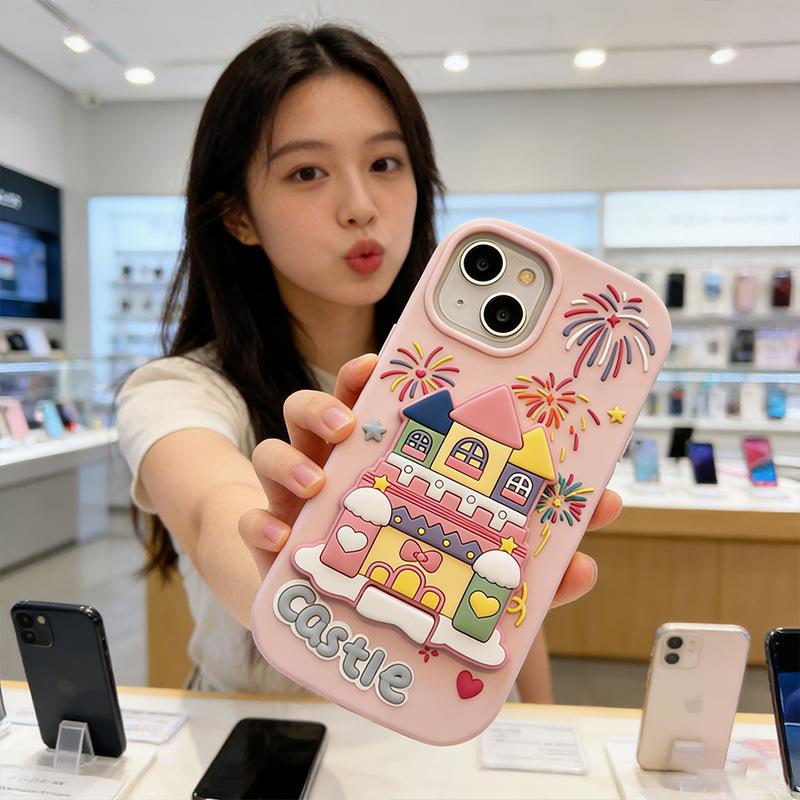 

iPhone15PM Fireworks Castle Holder Mirror Apple 12/13/14 Promax Silicone Phone Case 11 iPhone11