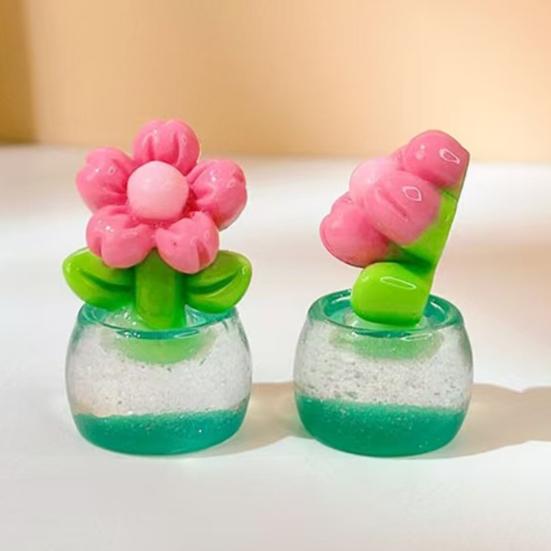 Yousheng 2 Pcs Mini Resin Artificial Flower Figurine Tiny Glow in The Dark Potted Flower for Dollhouse Miniature Landscape Home Office