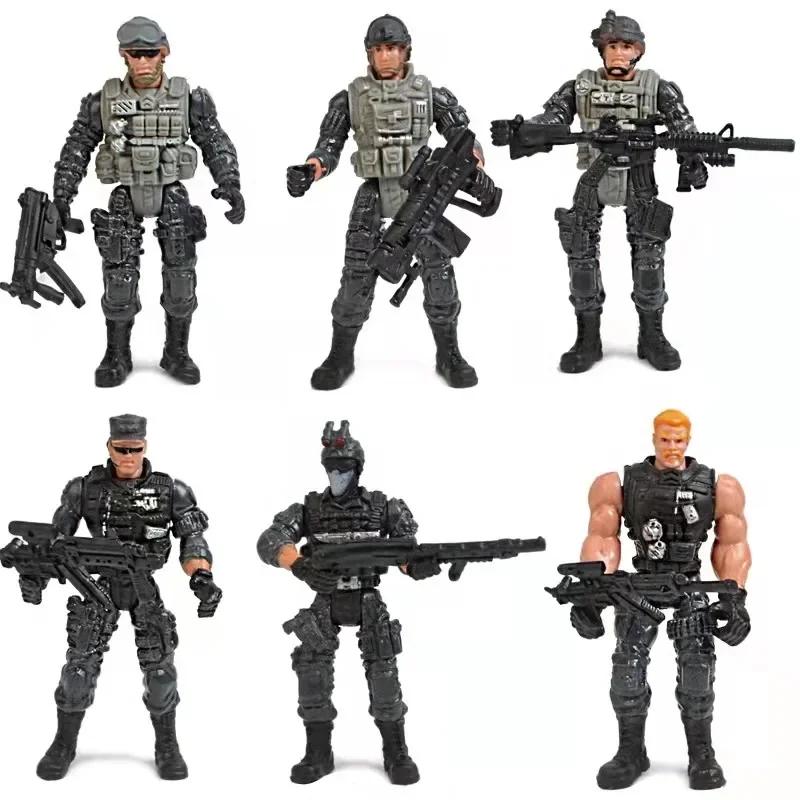 6/12Pcs Warrior Elite Force Military Action Figure Playthings with Weapons 10cm Terrorist SWAT Team Soldiers for Children Playing Present
