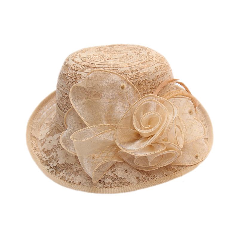 Spring and summer lace mesh hat trendy ladies short brim half curled edge flower pot hat outdoor outing shading bucket hat