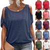 Women's Fashionable Color Round Neck Off Shoulder Short Sleeved Loose T-shirt Casual Top