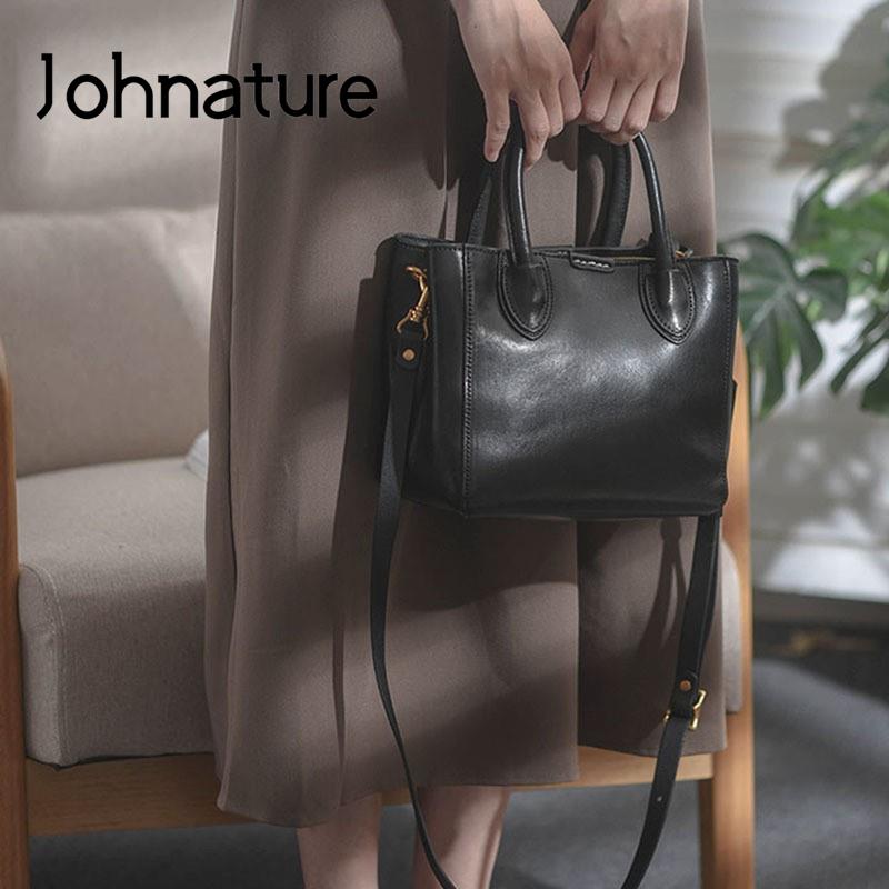 Johnature Luxus kézitáska Valódi bőr női táska, kézzel készített természetes, valódi marhabőr egyszínű, egyszerű válltáskák