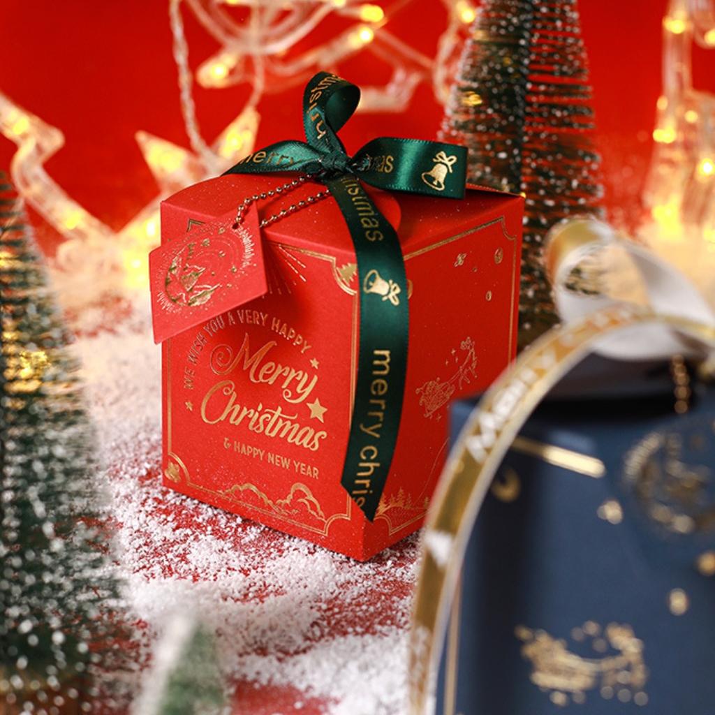 Christmas Apple Box Square Red Green Blue Xmas Eve Gift Packaging Box Dessert Fruit Candy Box for Home New Year Party Supplies