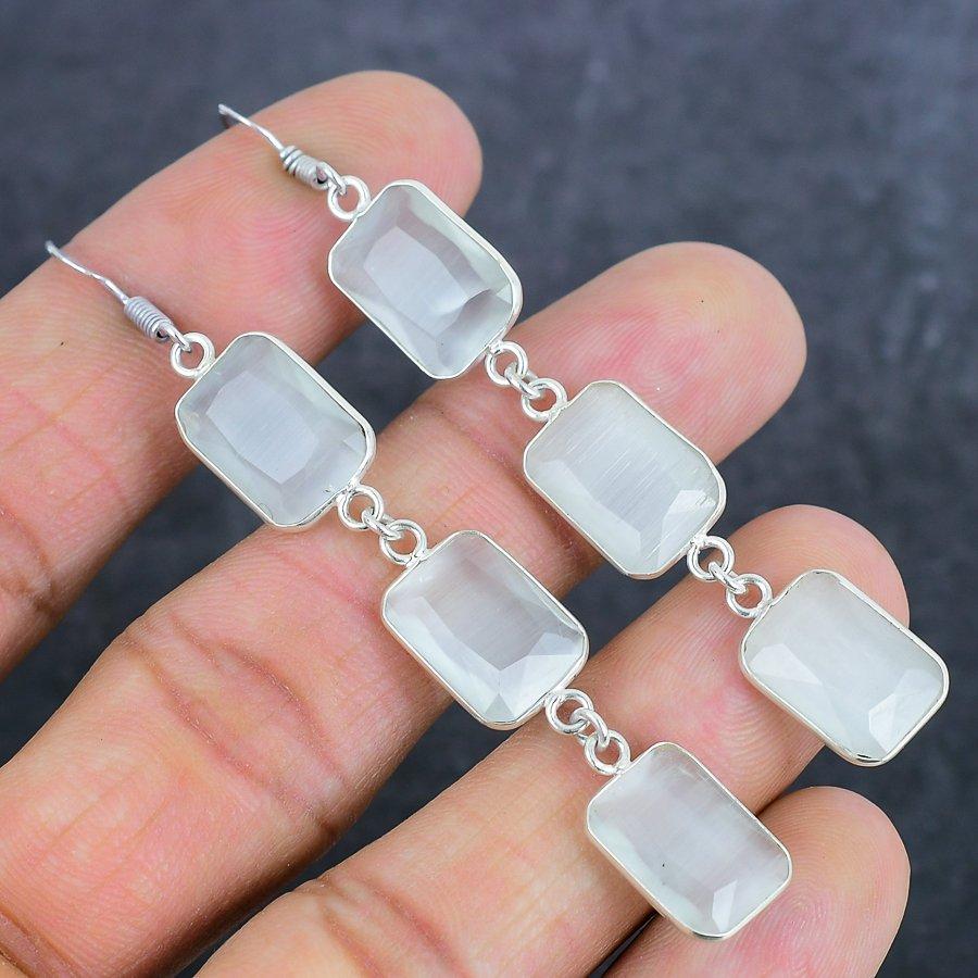 Monalisa Stone Gemstone Handmade 925 Sterling Silver Jewelry Earring 2.99" n4t77