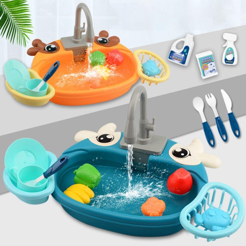 Educational Simulation Kitchen Sink Set Platic Montessori Game Toy Electric Dishwasher Kids Toy