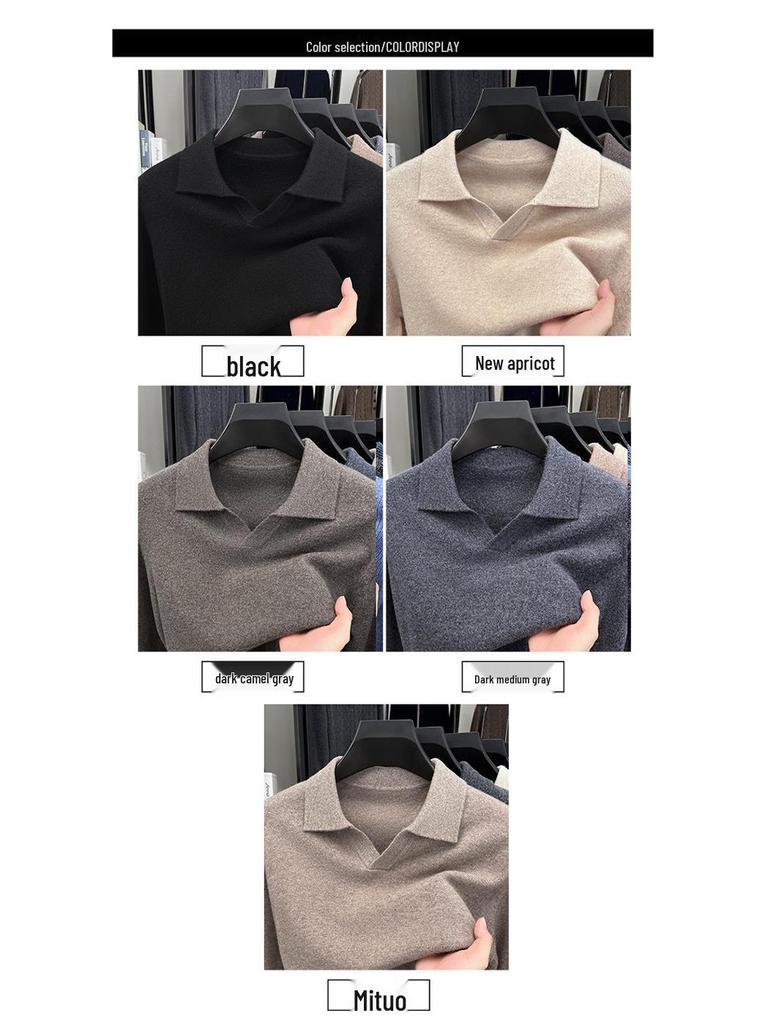 Herren Leichter Luxus Wollpullover mit Möwenkragen - Winterlich Warm Modischer Gestrickter Basisschicht