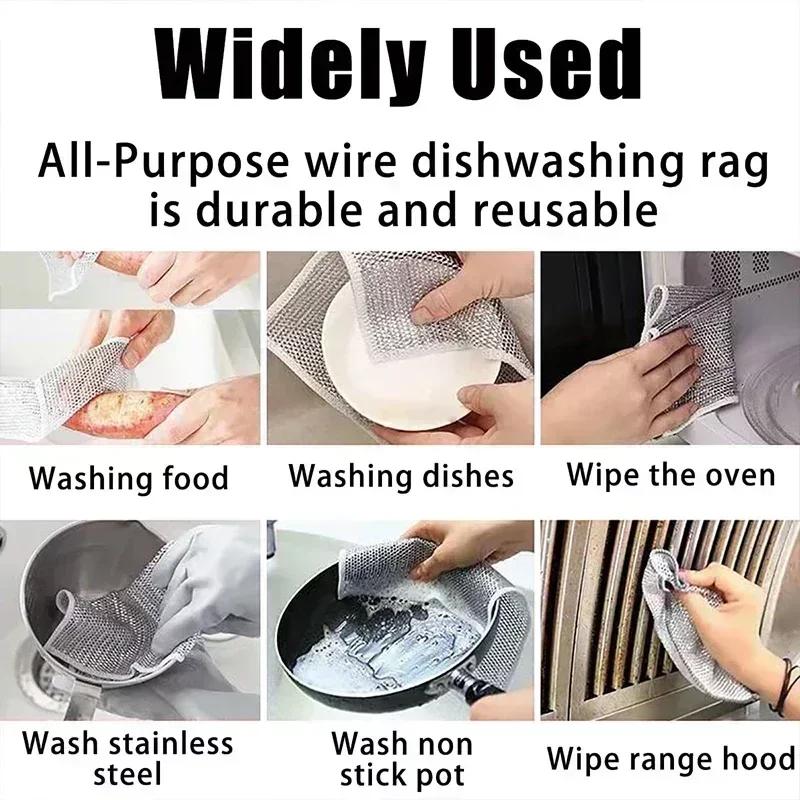 10pcs Magic Dishcloth Silver Wire Cleaning Kitchen Cloth Thickened Microfiber Wash Towel Built-in Sponge Steel Wire Ball Rag