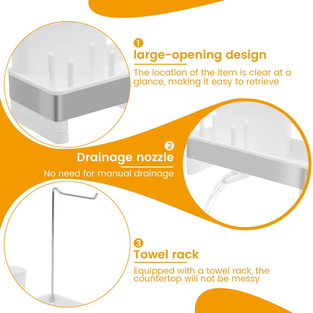 Sponge Holder for Kitchen Sink Multifunctional Sink Caddy with Auto Drain Tray Rust Resistant Kitchen Sponge Holder for Brush