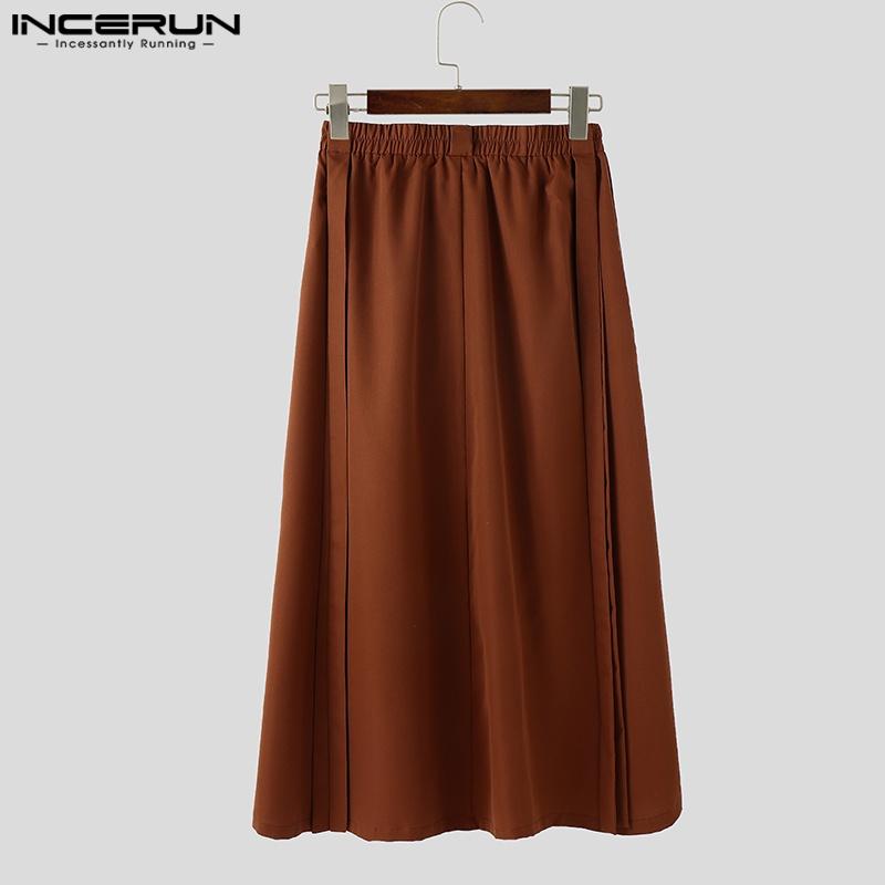 INCERUN Herren Elastischer Bund Lange Quaste Plissiert Lässig Schlitze Swing Kilt Röcke